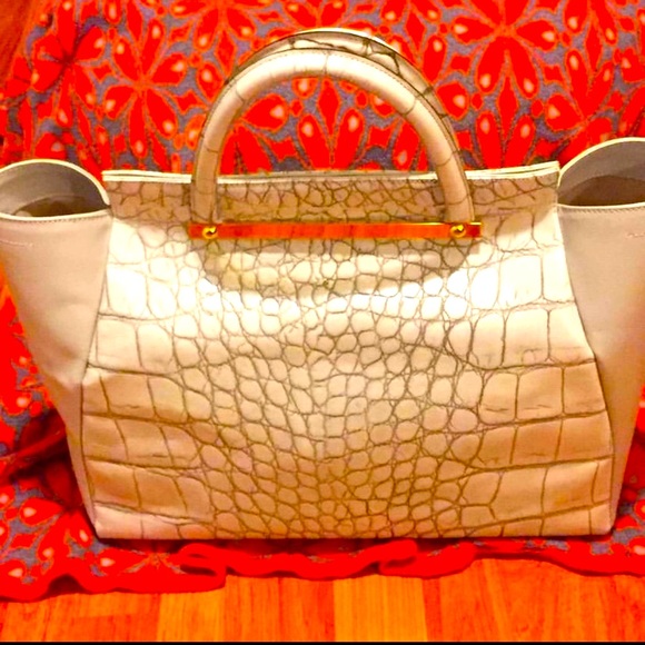 ✨Alberta Dicanio✨ Croc, Gray Italian Leather Handbag W/Dusk Bag - Picture 8 of 10